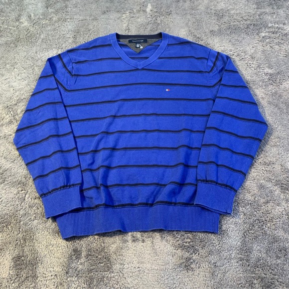 Tommy Hilfiger Other - Tommy Hilfiger Mens XL Blue Striped V-Neck Cotton Knit Sweater Classic Fit